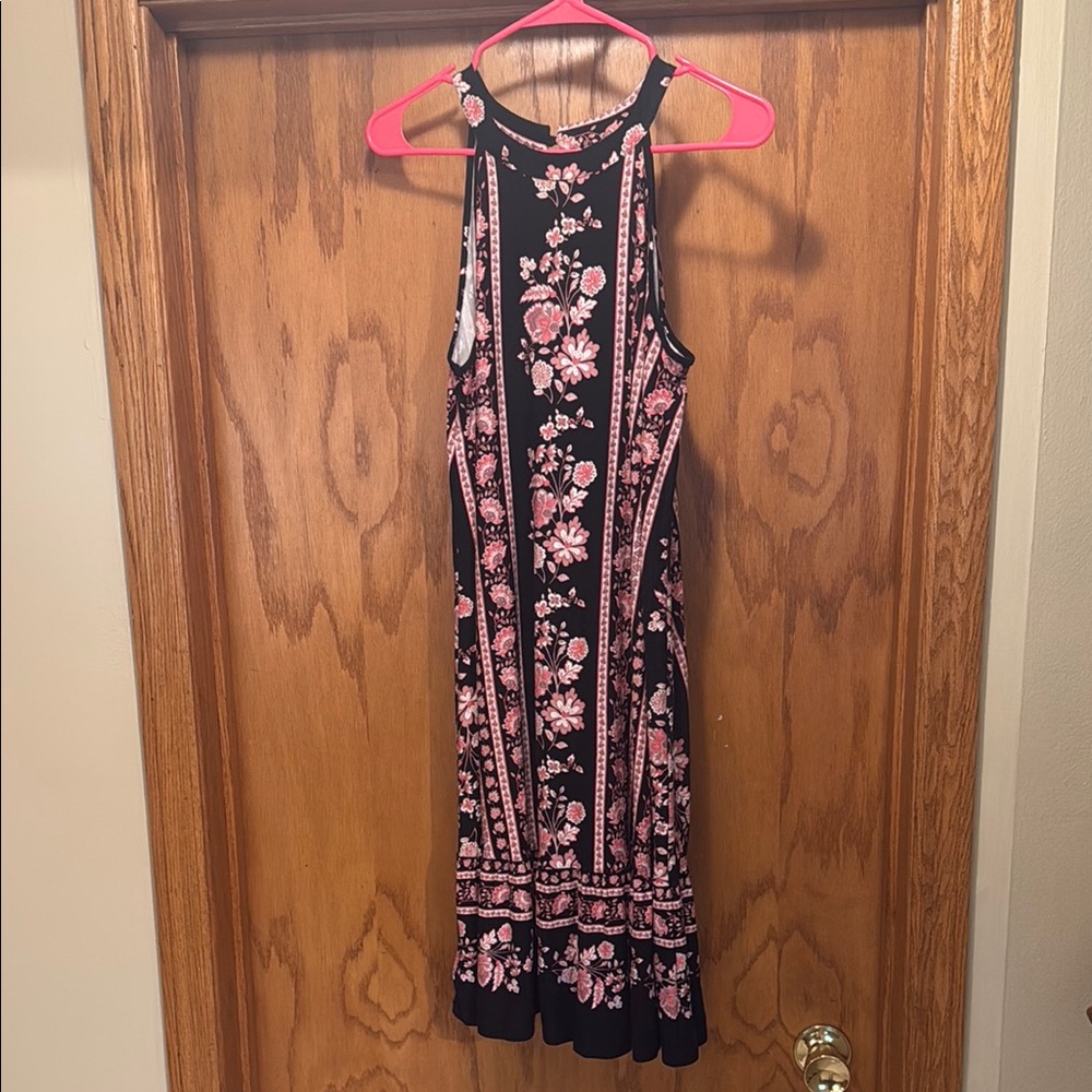 Loft Black Floral Halter Dress